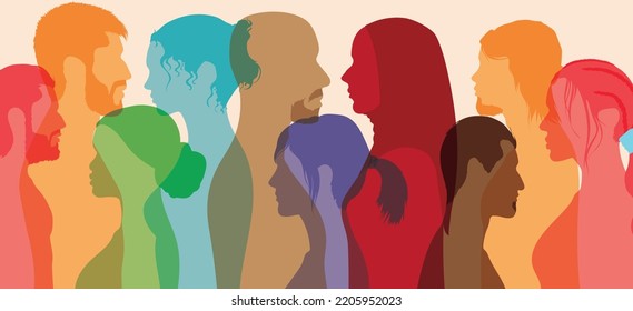 An illustration of a diverse group of women, girls, and men. A flat cartoon illustration of racial equality and diversity.