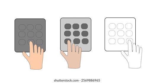 Illustration of Diverse Hands Operating Number Keypads. atm keypad concept