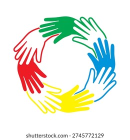 Illustration of diverse hands together in unity
