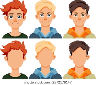 Illustration of diverse male faces and expressions