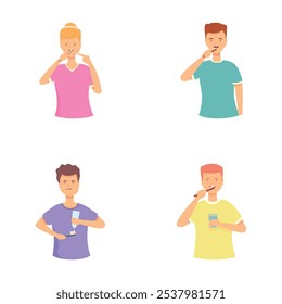 Illustration of diverse people brushing teeth, promoting oral care routine