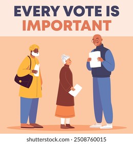 An illustration of a diverse senior group of voters casting their ballots on election day.