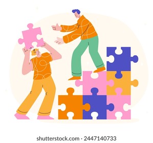 Illustration of a diverse team collaboratively vector