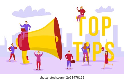 Illustration of diverse women protesting with loudspeaker and graphic design showing rights equality and female empowerment in concept banner with mouth speech and message art for communication

