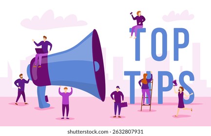 Illustration of diverse women protesting with loudspeaker and graphic design showing rights equality and female empowerment in concept banner with mouth speech and message art for communication

