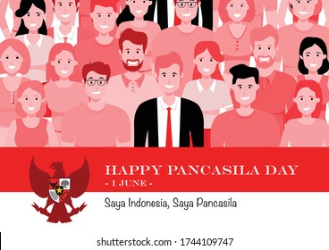 An Illustration of diversity of Indonesian people. Pancasila, marks the date of Sukarno's 1945 address on the national ideology. Saya Indonesia Saya Pancasila means I am Indonesia I am Pancasila