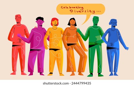 Illustration of diversity people and the concept of racial equality, anti racism multycultural sociaty. colorful hand drawn.