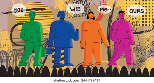 Illustration of diversity people and the concept of racial equality, anti racism multycultural sociaty. colorful hand drawn.