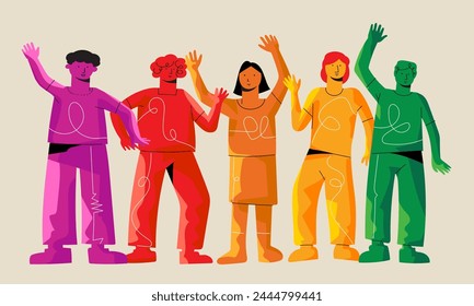 Illustration of diversity people and the concept of racial equality, anti racism multycultural sociaty. colorful hand drawn.