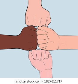 Illustration diversity of races, message we are all equal, nations shake hands, no one is perfect.