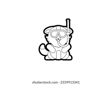 
Illustration of a diving cat on a white background using outline style