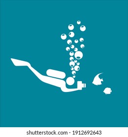 illustration of diving and photography, icon template for underwater photography.