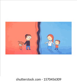 illustration of a divorced family