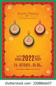 illustration of Diwali background for Dipawali invitation, an Indian 
festival, vector banner poster greeting card