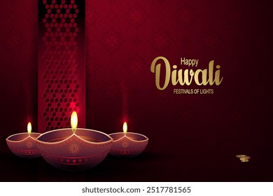 Illustration with Diwali day lamp. Indian Hindu festival of lights of Goddess Deepavali.