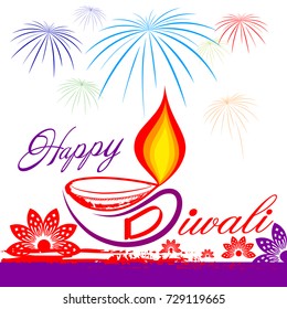 Illustration Of Diwali Diya With Creative Happy Diwali Typo