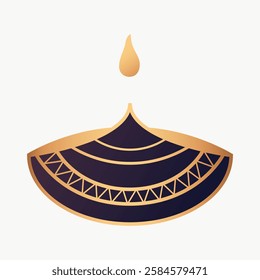 Illustration of a Diwali diya, featuring a gold and black design. The diya symbolizes light and festivity, perfect for Diwali celebrations and festive decor. Vector isolated on white.