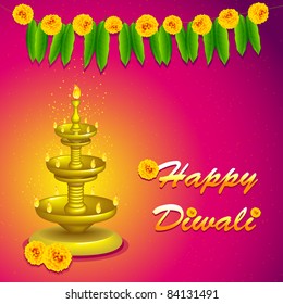 illustration of diwali diya stand with flower decoration