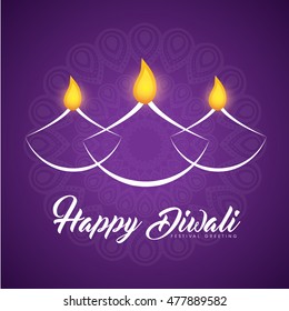 Illustration for Diwali festival with beautiful lamps