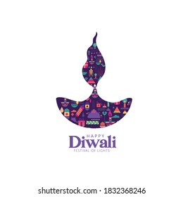 illustration of Diwali festival with creative Diwali icon design design and elements