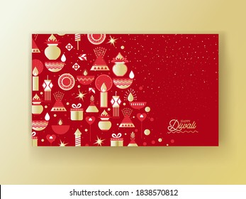 illustration of Diwali festival with creative Diwali icon elements colorful Creative Package Design postcard, banners with main holiday symbols
