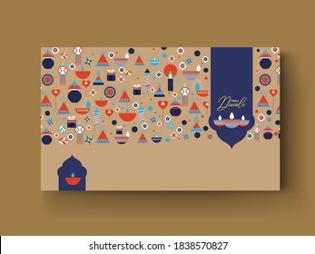 illustration of Diwali festival with creative Diwali icon elements colorful Creative Package Design postcard, banners with main holiday symbols
