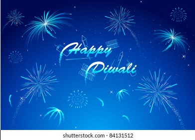 illustration of diwali wish with firework in night sky