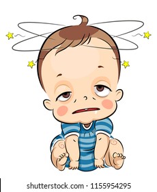 Illustration of a Dizzy Kid Boy Toddler with Stars Circling His Head