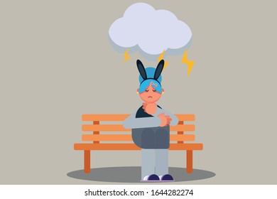 An illustration dizzy woman using a bunny costume. A vector of sad character, this illustration can use as a sticker also. 