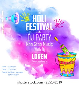 illustration of DJ party banner for Holi celebration