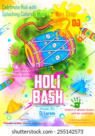 illustration of DJ party banner for Holi celebration