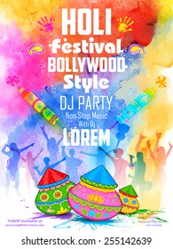 illustration of DJ party banner for Holi celebration