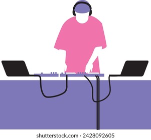 Ilustración de DJ en diseño plano púrpura y rosa