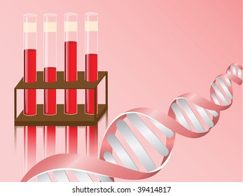 Illustration DNA against the background of test tubes with the blood