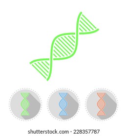 Illustration of DNA molecule with examples of icons, 2d illustration, vector, eps8