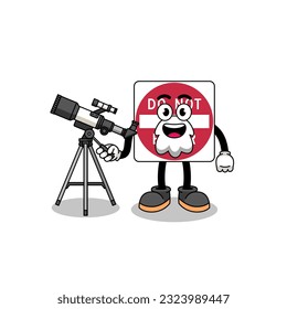 Illustration of do not enter road sign mascot as an astronomer , character design