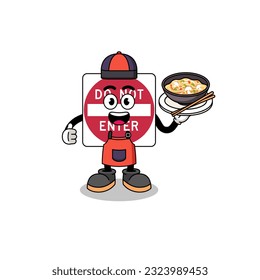 Illustration of do not enter road sign as an asian chef , character design