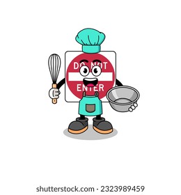 Illustration of do not enter road sign as a bakery chef , character design