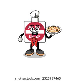 Illustration of do not enter road sign as an italian chef , character design