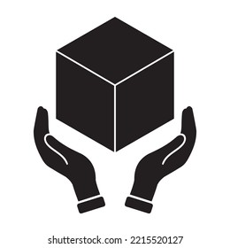 Illustration of a do not slam sign icon with a signature supporting a box. Used for packaging business.