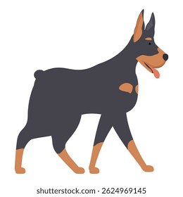 Illustration of a doberman pinscher walking with its tongue out