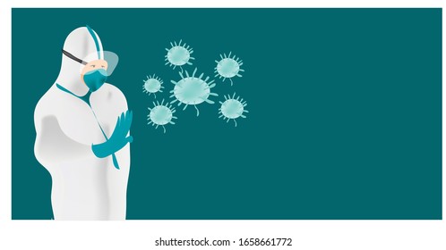 illustration doctor with Common Viruses, corona , mers. Wuhan virus disease with blank space Corona Virus Cell Vector Illustration. 