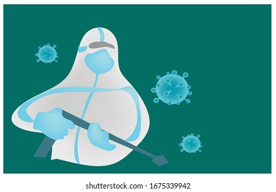 illustration doctor with Common Viruses, corona , mers. Wuhan virus disease with blank space Corona Virus Cell Vector Illustration. good for background, poster, flayer, banner, web