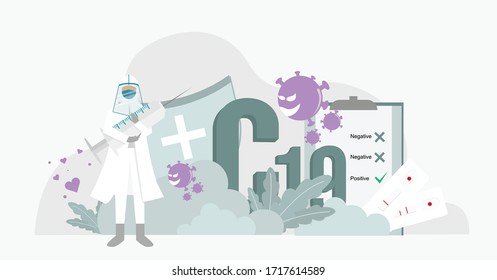 Illustration of the doctor as corona virus eradication hero for vector background, landing page and poster
