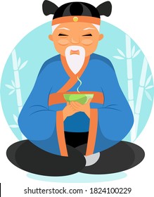  illustration of a doctor with a cup of tea sitting in the lotus position