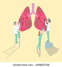 illustration of doctor diagnosis. lung diagnosis. fighting corona virus.	