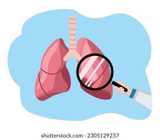 illustration of a doctor examining the lungs using a magnifying glass. lung examination