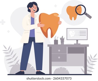 Illustration of a doctor explaining about teeth
