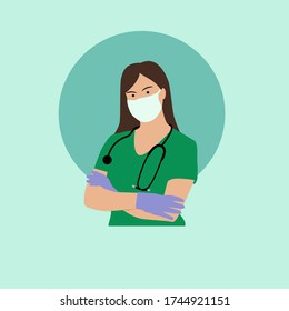 illustration of a doctor or female nurse using a mask, for icons, symbols or templates