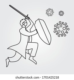 illustration of doctor fighting covid19 novel  coronavirus with sword and shield